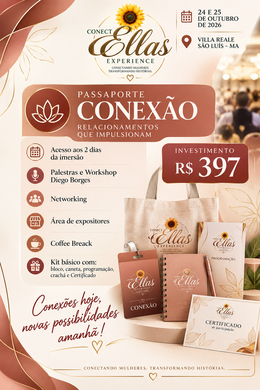 Passaporte Conexão — kit e benefícios. Investimento R$ 397.